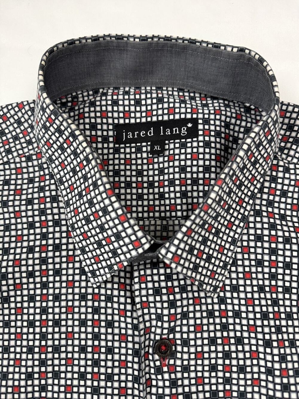 Jared Lang Shirt Mens XL Black Red Geometric Print Button Front Long Sleeve